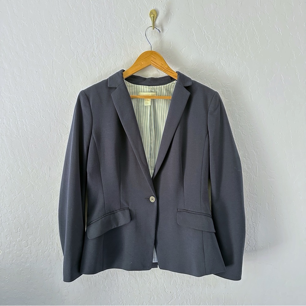 H&M Navy Tailored Blazer with Minimalist Design and Striped Lining